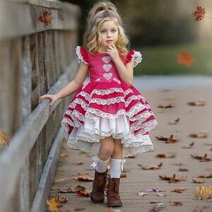 Dollcake Red Road Pink Hearts High/Low Girls Dress Sz 10 NWT